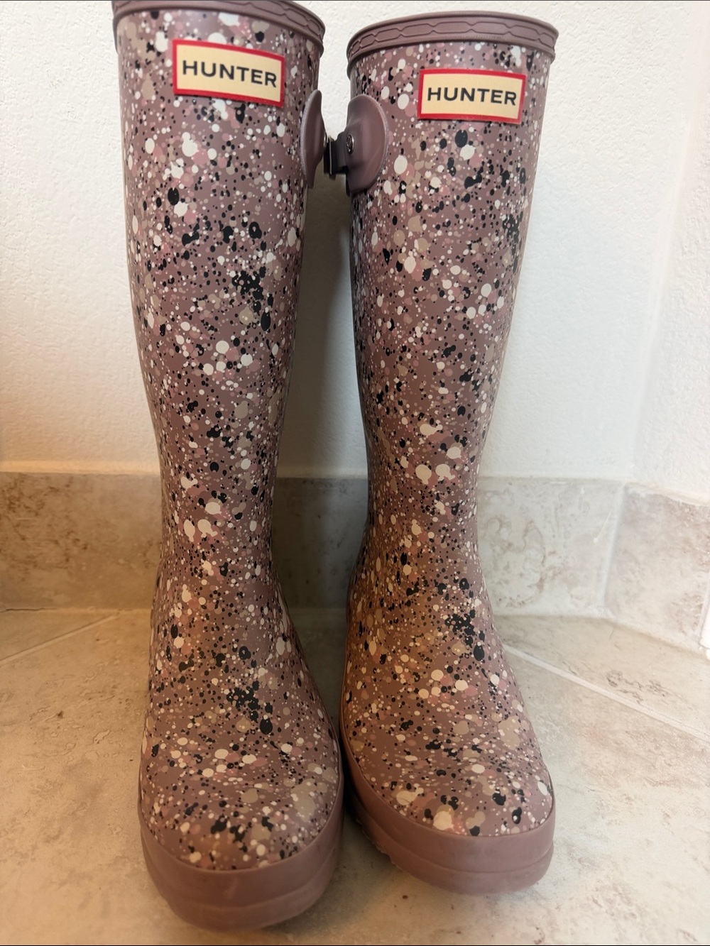 Hunter Pink Speckle Tall Rain Boots